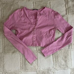 Pink Cropped Button-up Sweater, Brandy Melville